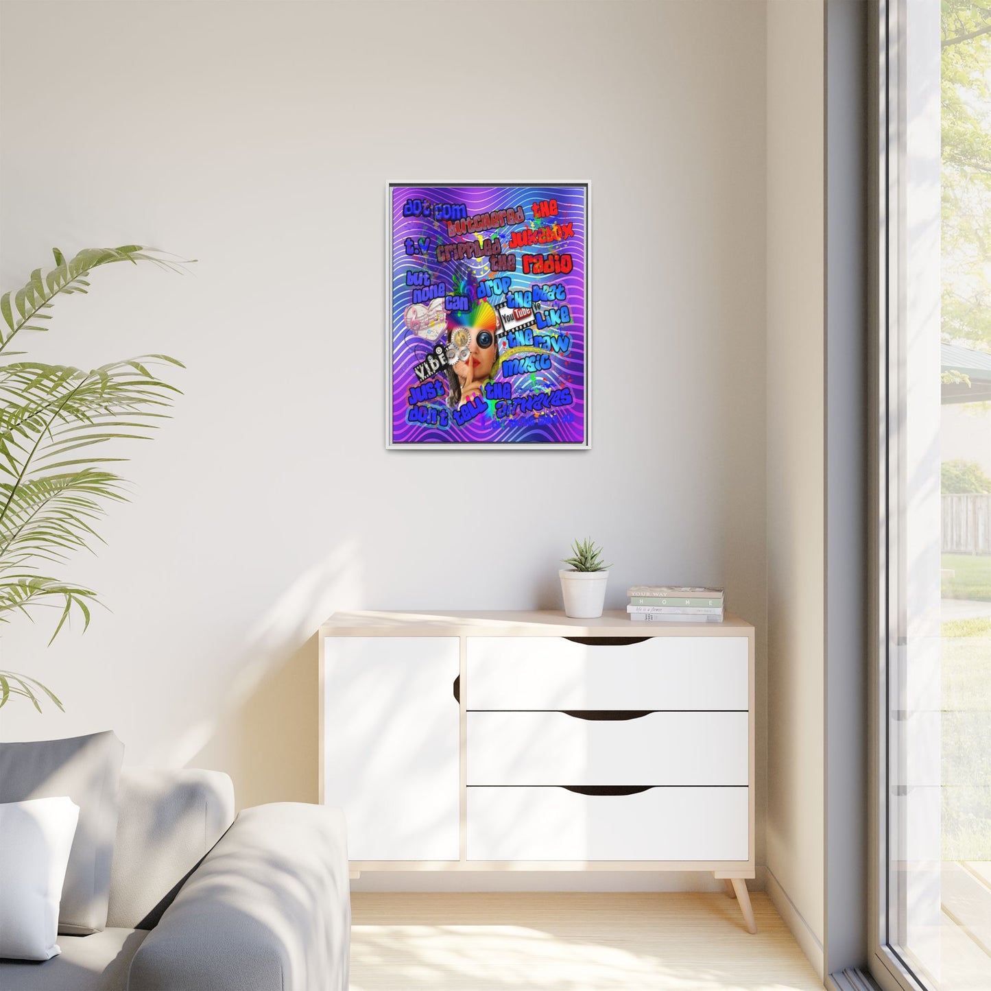 drop the beat - framed canvas art (purple wave)