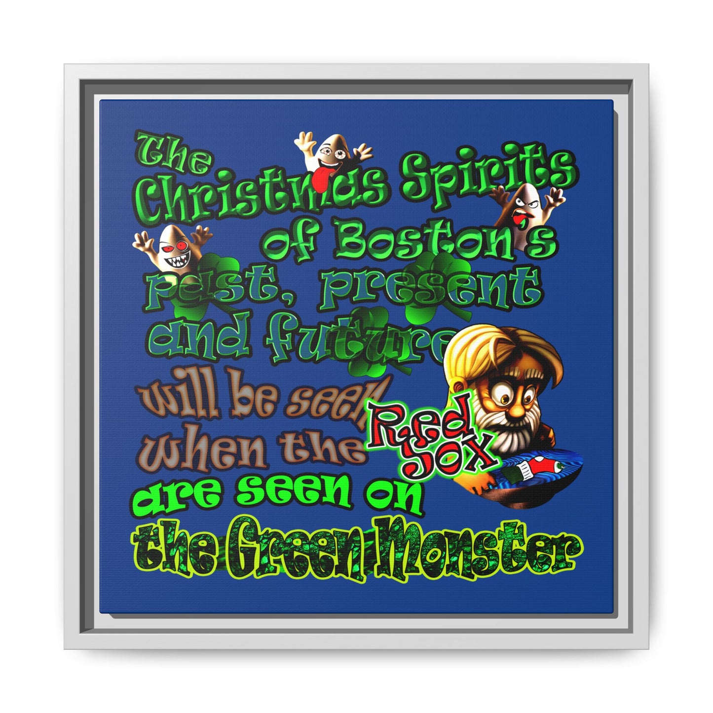 christmas spirits of boston - framed canvas art (dark blue)