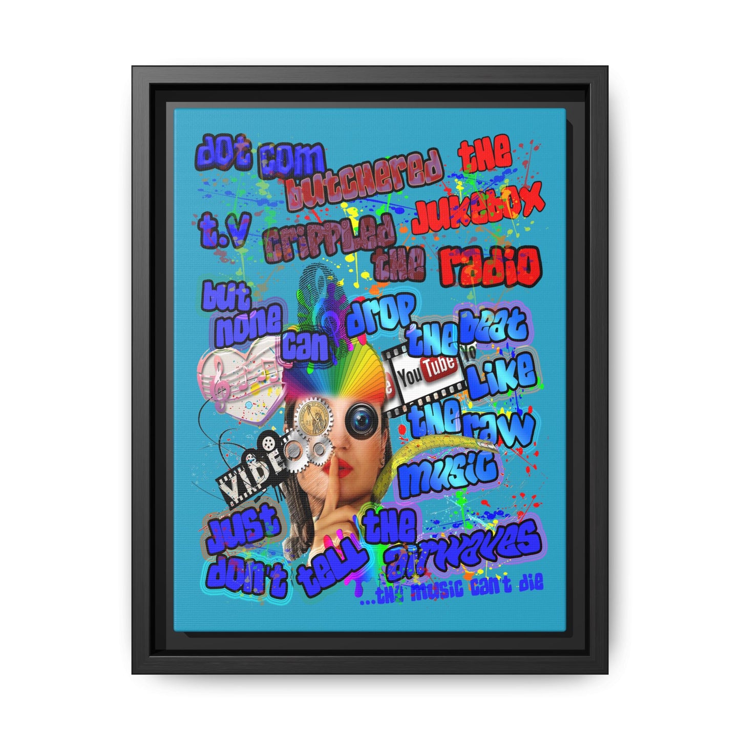 drop the beat - framed canvas art (turquoise)
