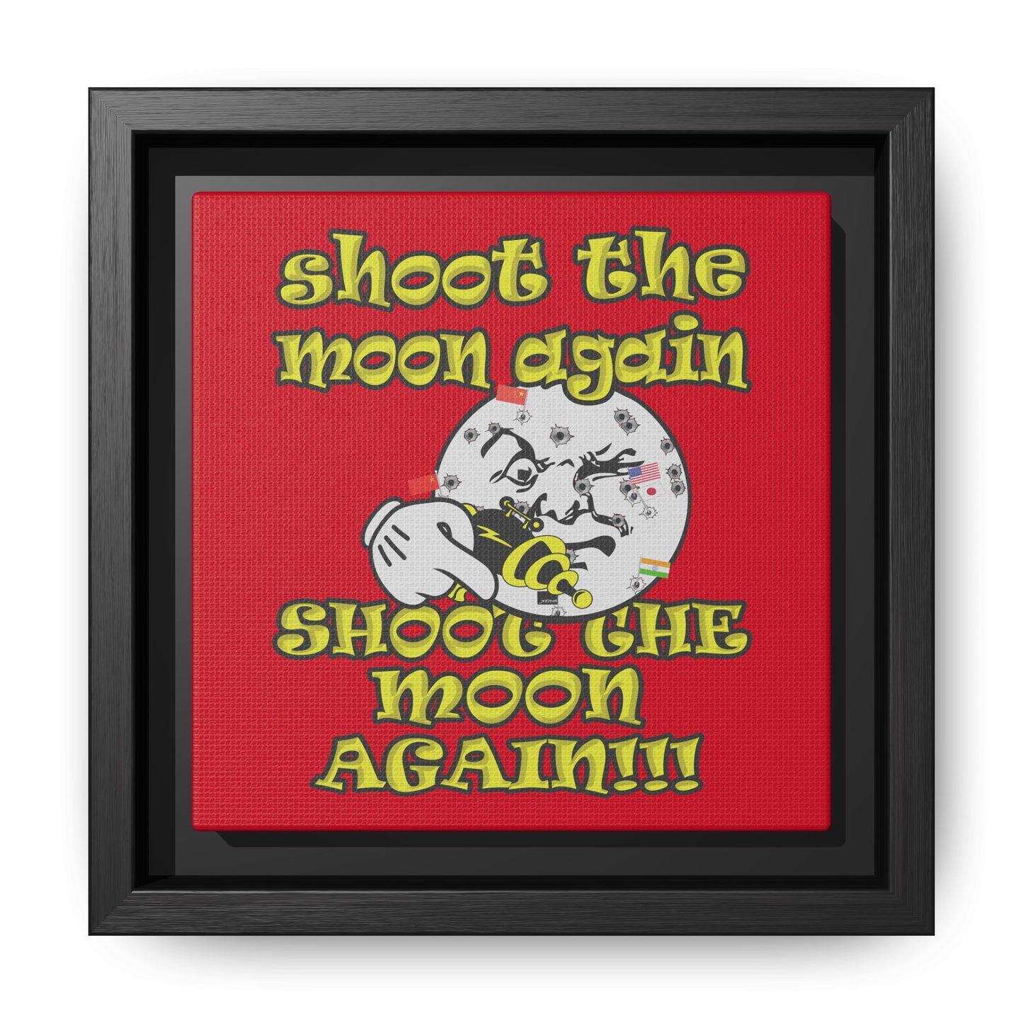 shoot the moon again - framed canvas art (dark red)