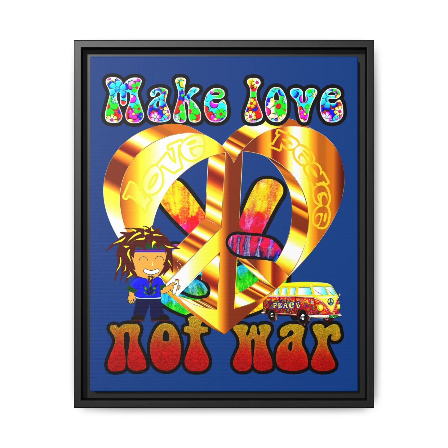 love peace - framed canvas art (dark blue)
