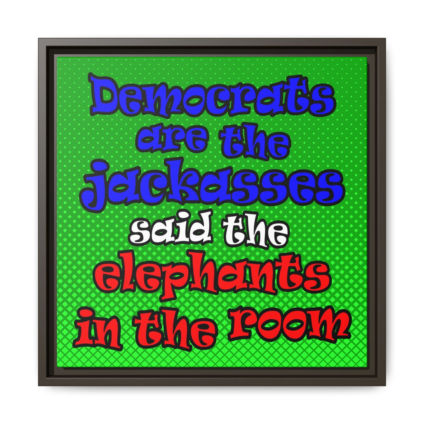 donkeys and elephants - framed canvas art (logo green)