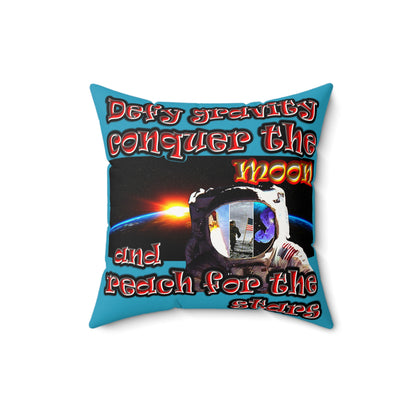 defy conquer reach - Faux Suede Square Pillow - (turquoise)