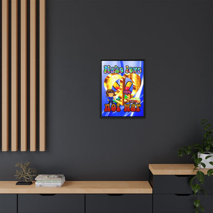 love peace - framed canvas art (blue-white wave)