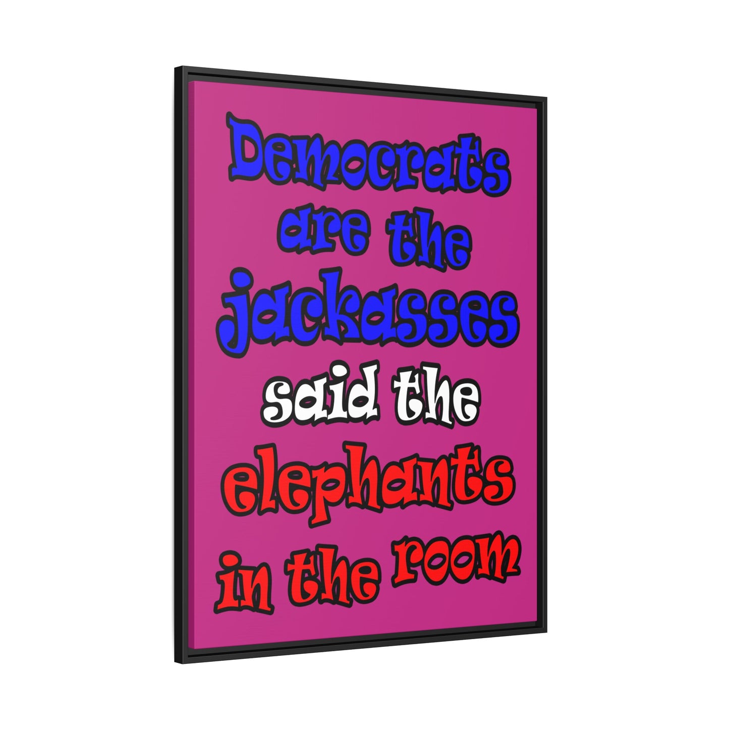 donkeys and elephants - framed canvas art (pink)