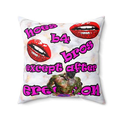 hoes b4 bros - Spun Polyester Square Pillow - (white marble)