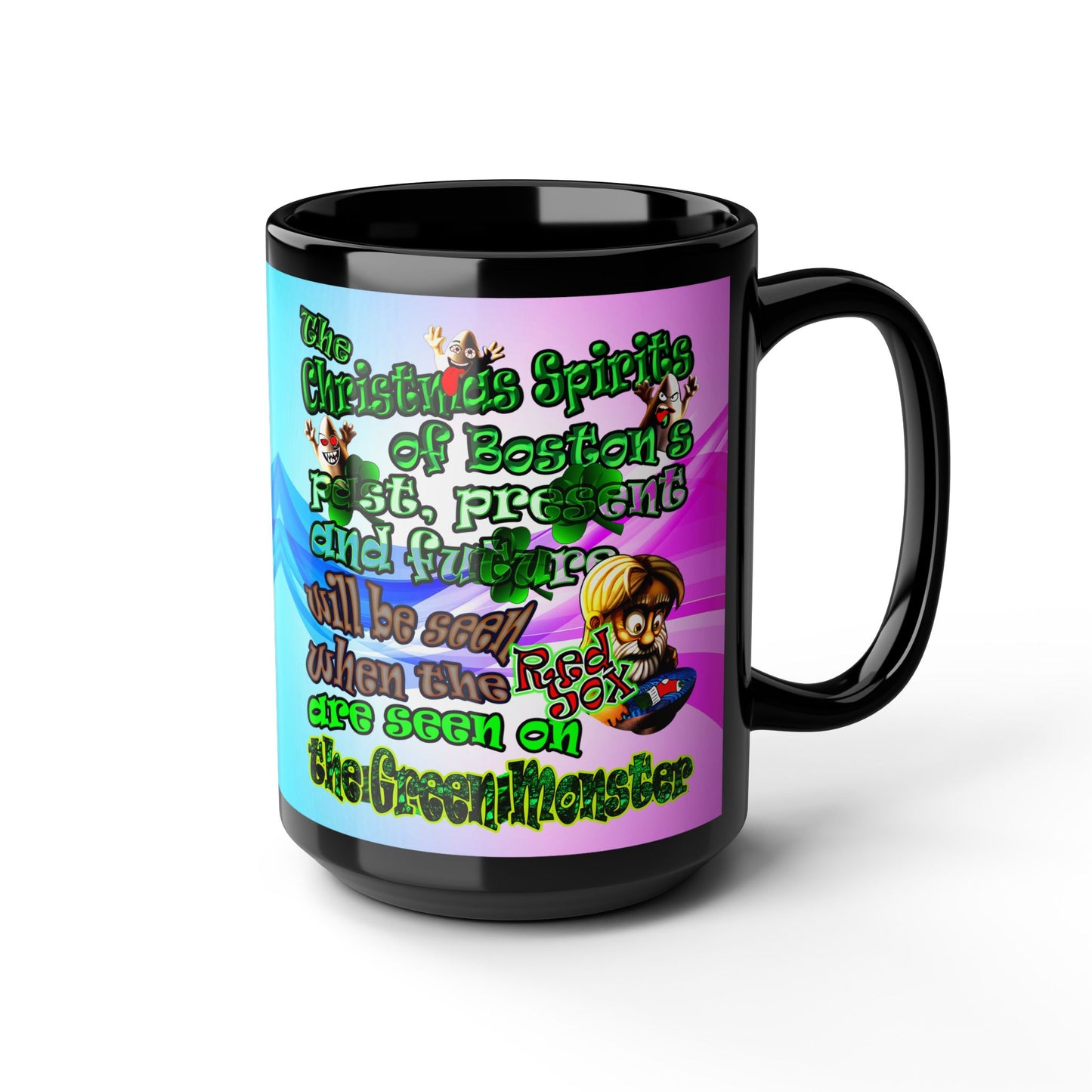 christmas spirits of boston - Black Mug (light blue-pink wave)