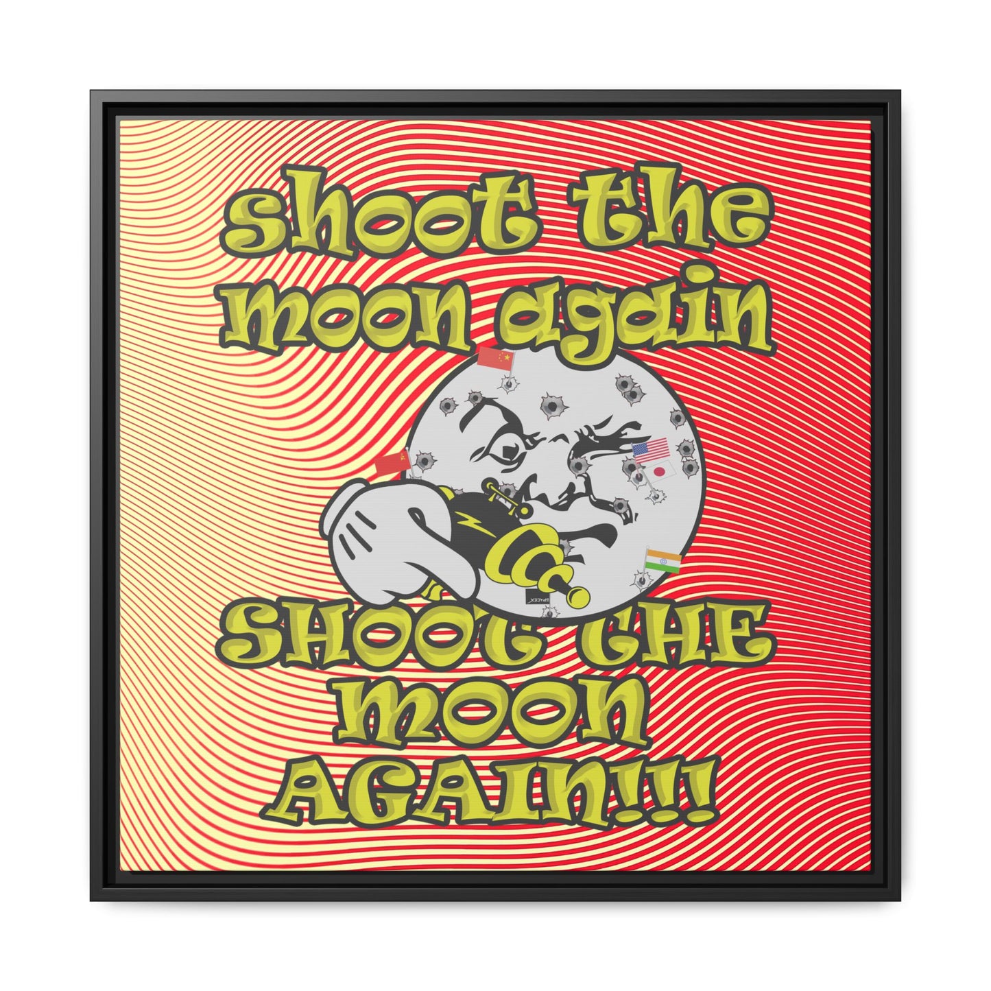 shoot the moon again - framed canvas art (yellow-orange wave)