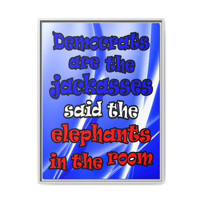 donkeys and elephants - framed canvas art (blue-white wave)