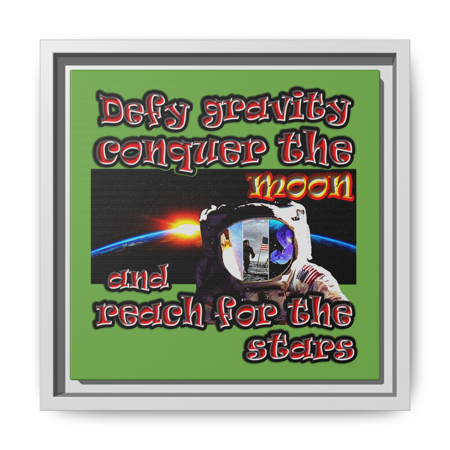 defy conquer reach - framed canvas art (green)