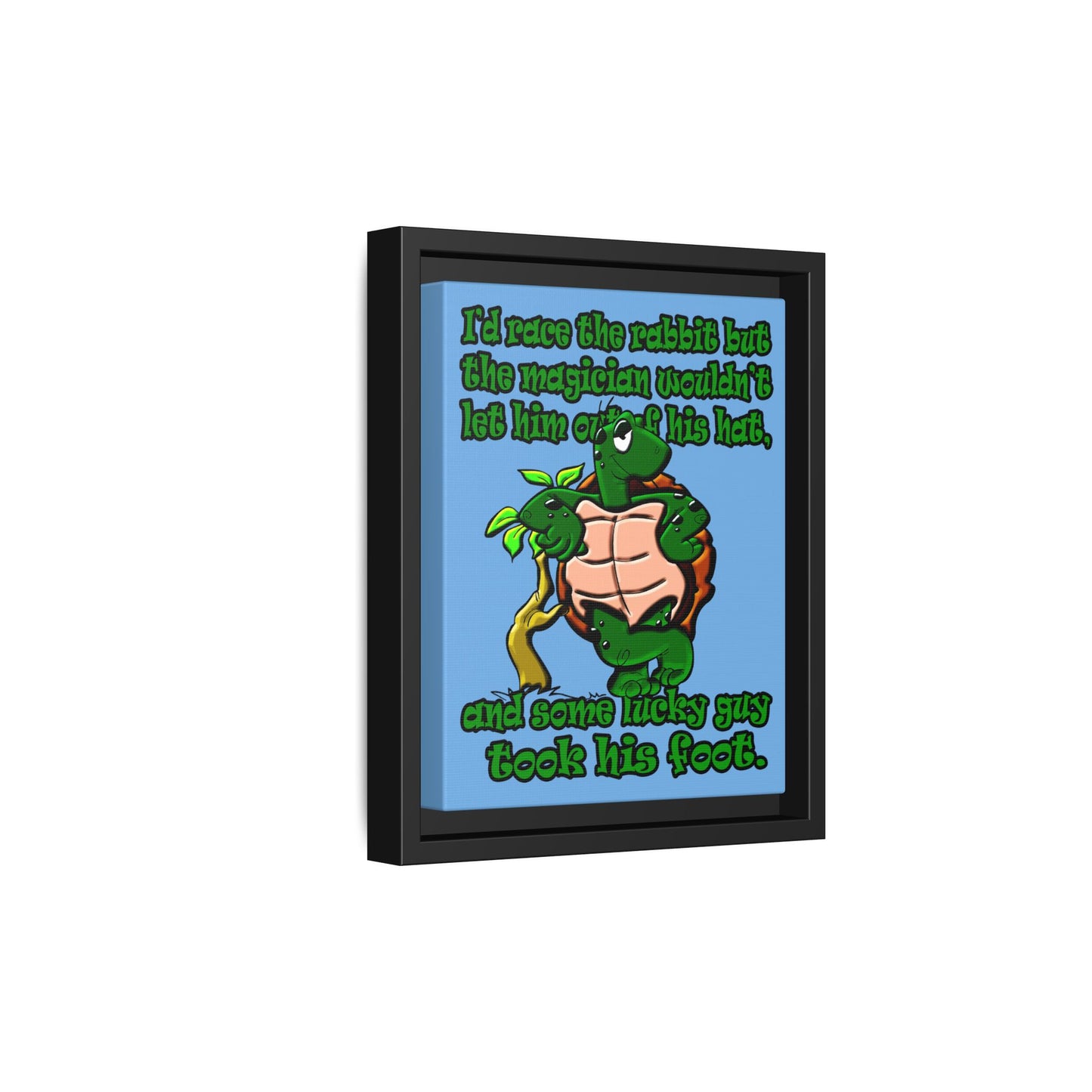 turtle race - framed canvas art (light blue)