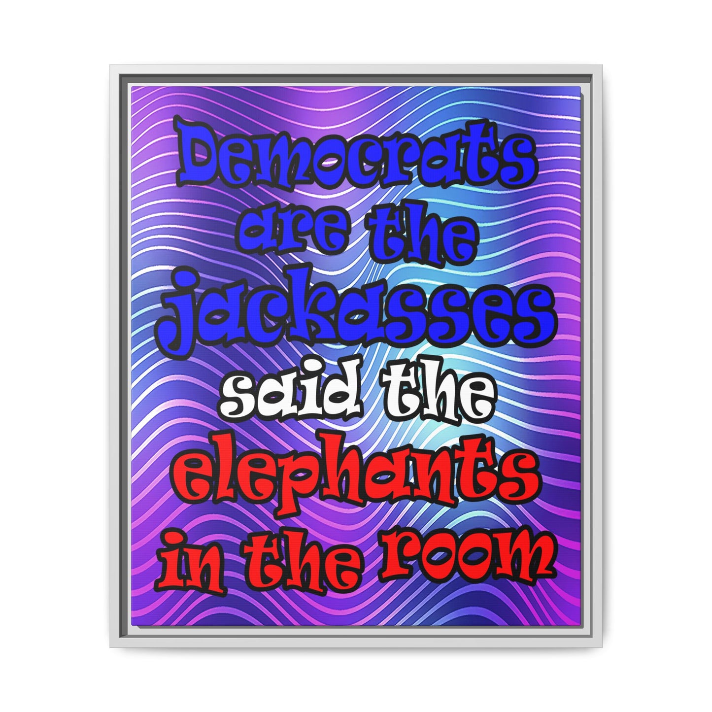 donkeys and elephants - framed canvas art (purple wave)