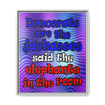 donkeys and elephants - framed canvas art (purple wave)