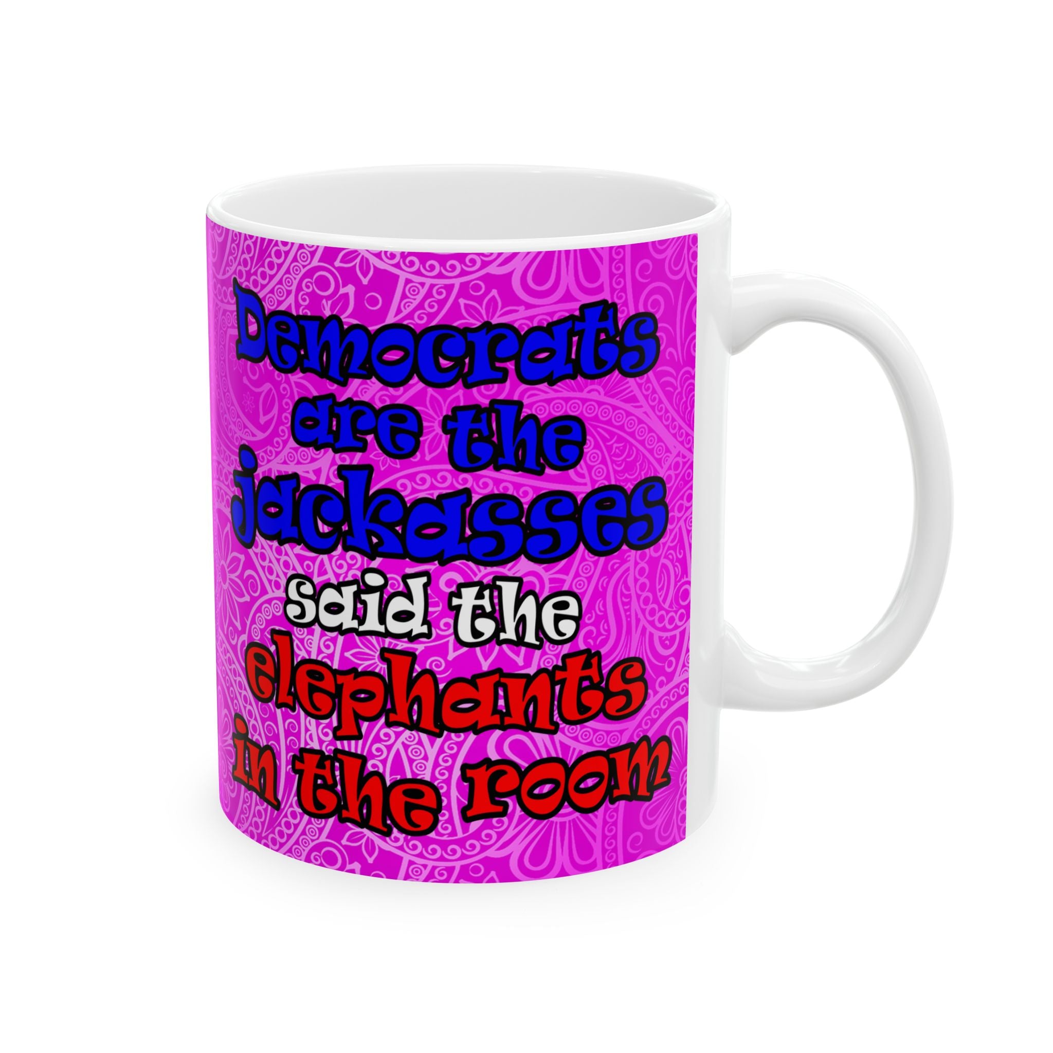 donkeys and elephants - White Mug (pink swirl)