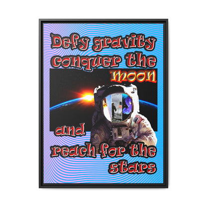 defy conquer reach - framed canvas art (light blue-purple wave)
