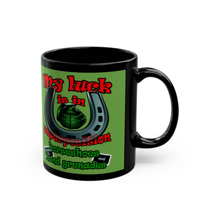 my luck - Black Mug (green)