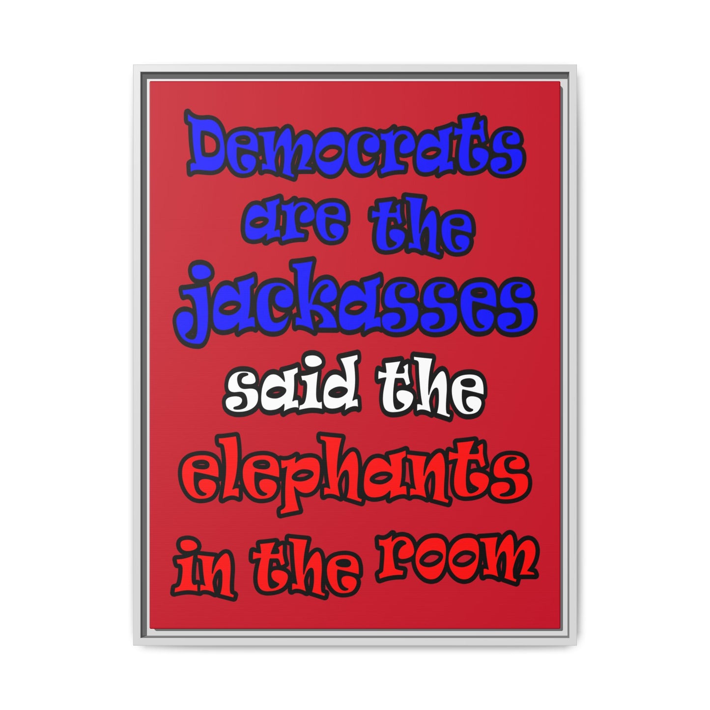 donkeys and elephants - framed canvas art (dark red)