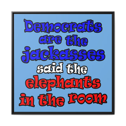 donkeys and elephants - framed canvas art (light blue)