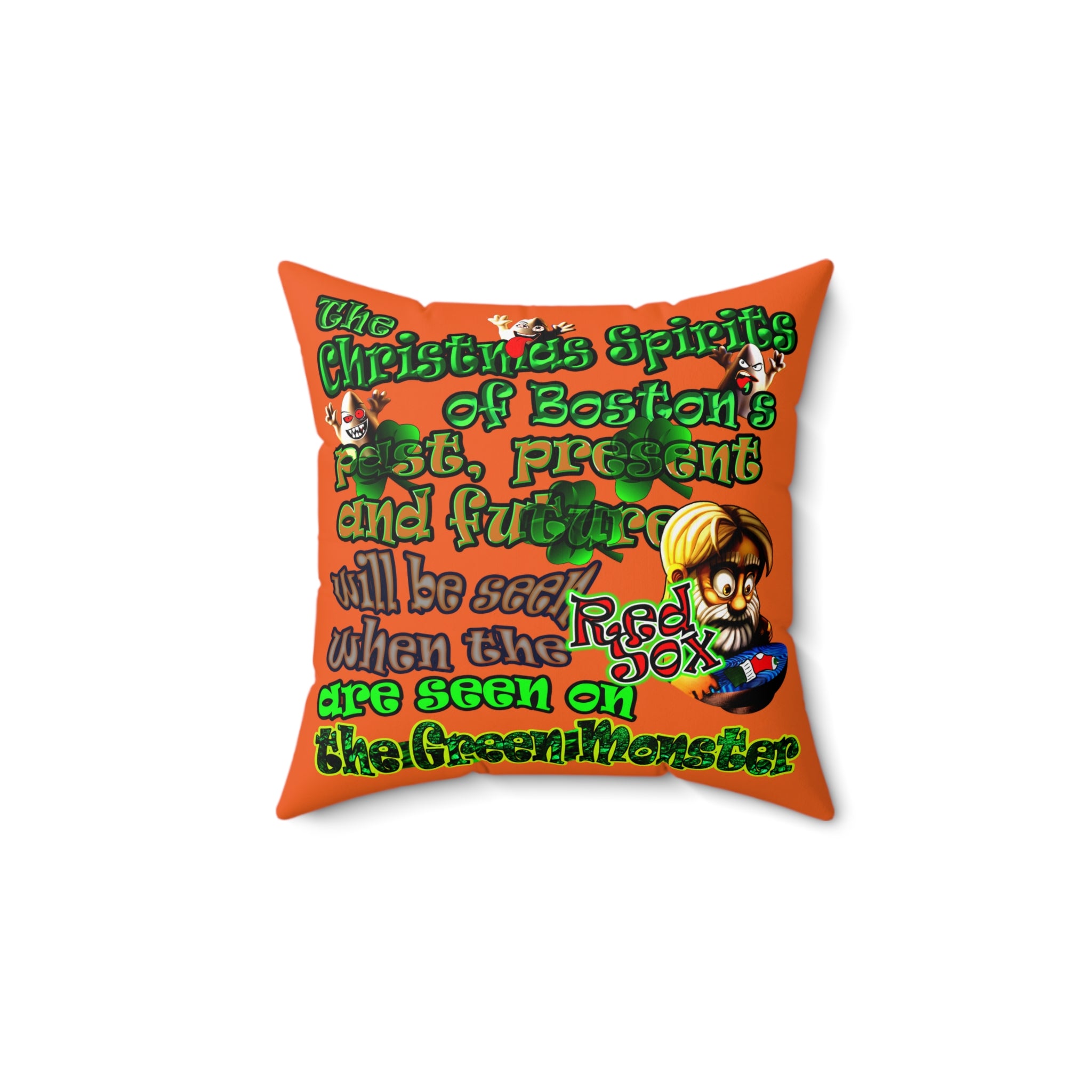 christmas spirits of boston - Spun Polyester Square Pillow - (orange)