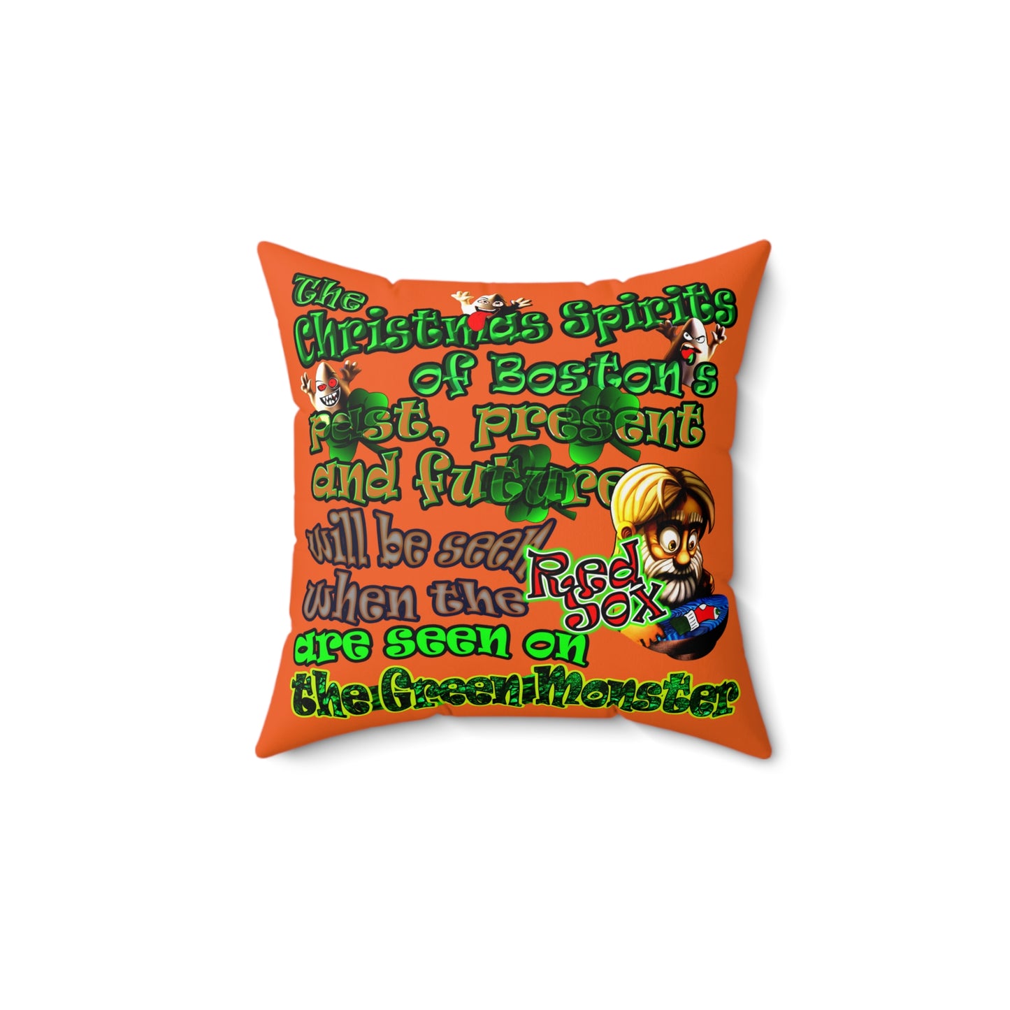 christmas spirits of boston - Spun Polyester Square Pillow - (orange)