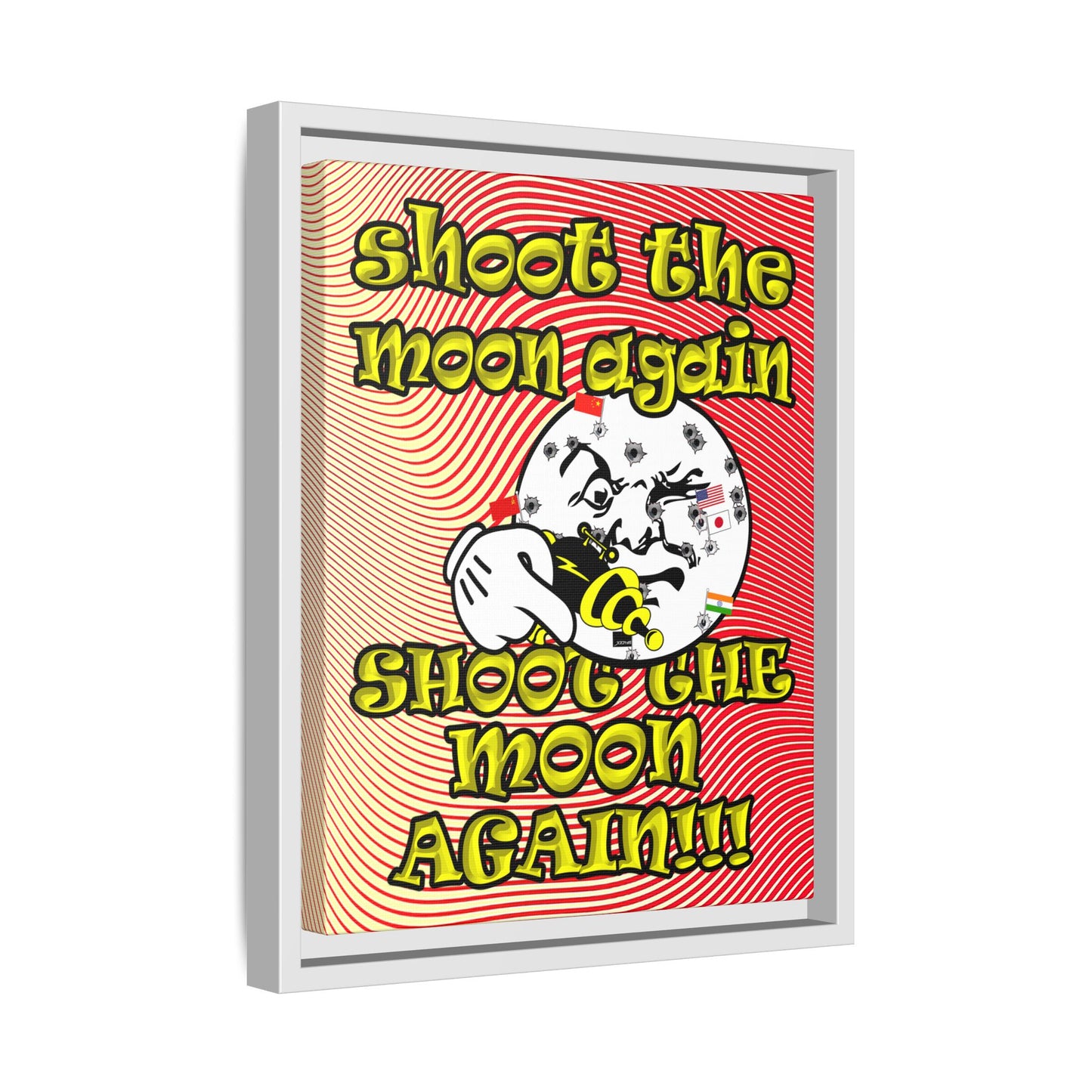 shoot the moon again - framed canvas art (yellow-orange wave)