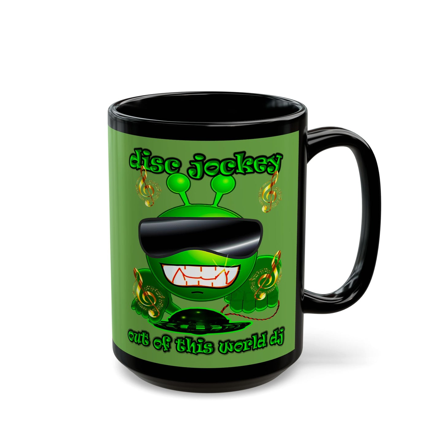 disc jockey - Black Mug (green)