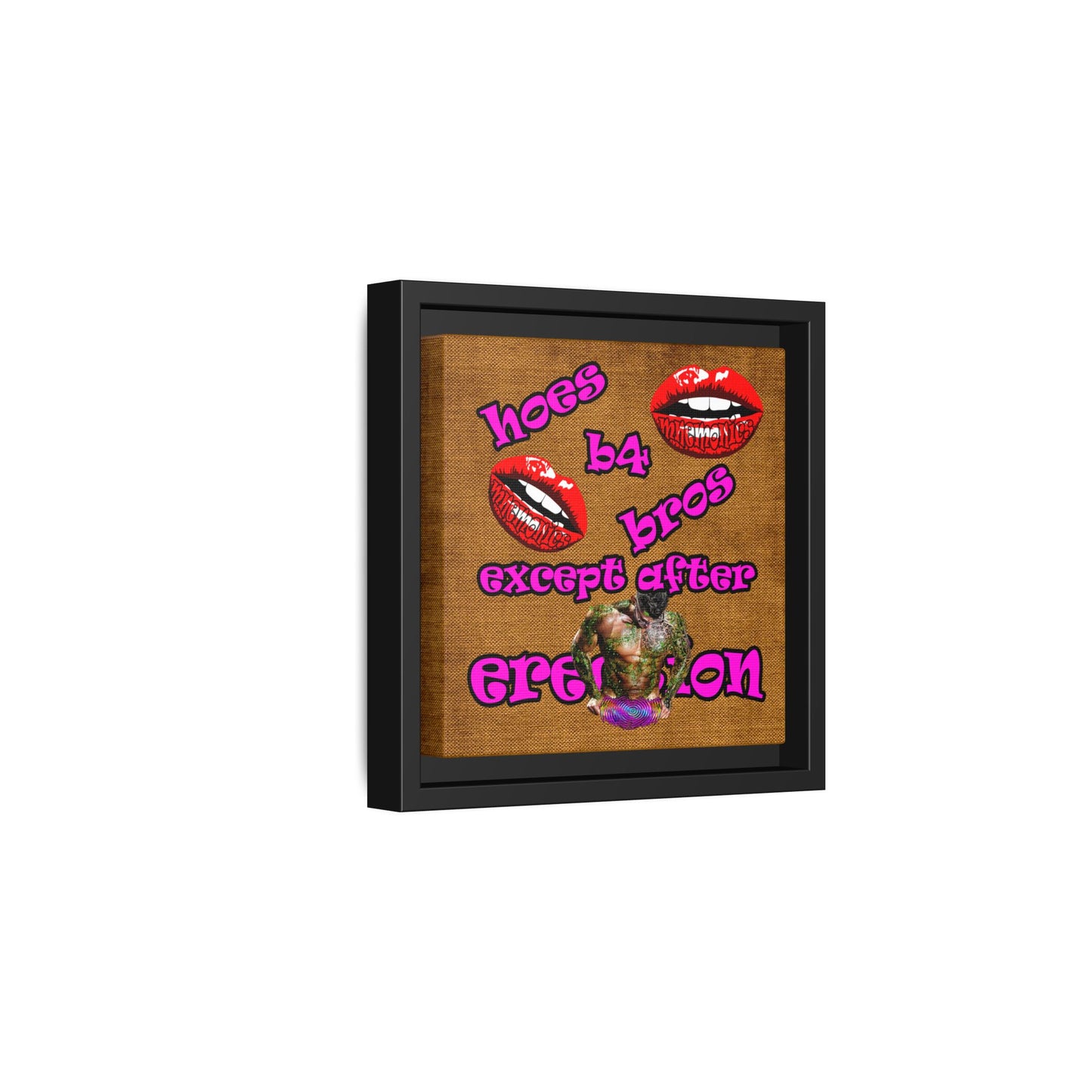 hoes b4 bros - framed canvas art (brown papyrus)