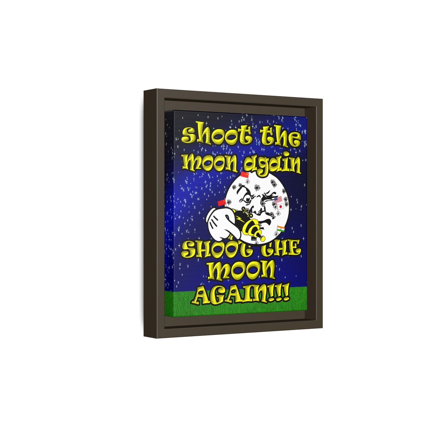 shoot the moon again - framed canvas art ('snoops' background)