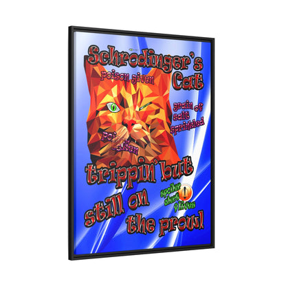 schrodinger's cat - framed canvas art (blue-white wave)