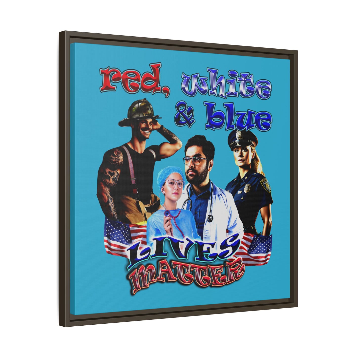 rw&b lives matter - framed canvas art (turquoise)