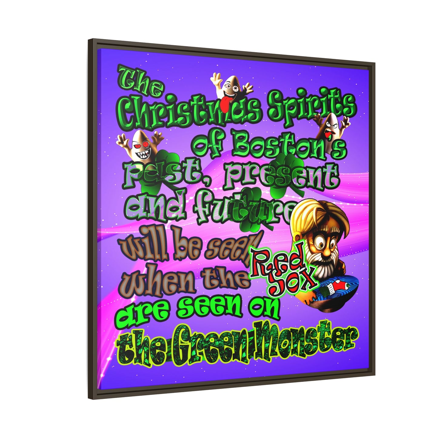 christmas spirits of boston - framed canvas art (purple-pink wave)