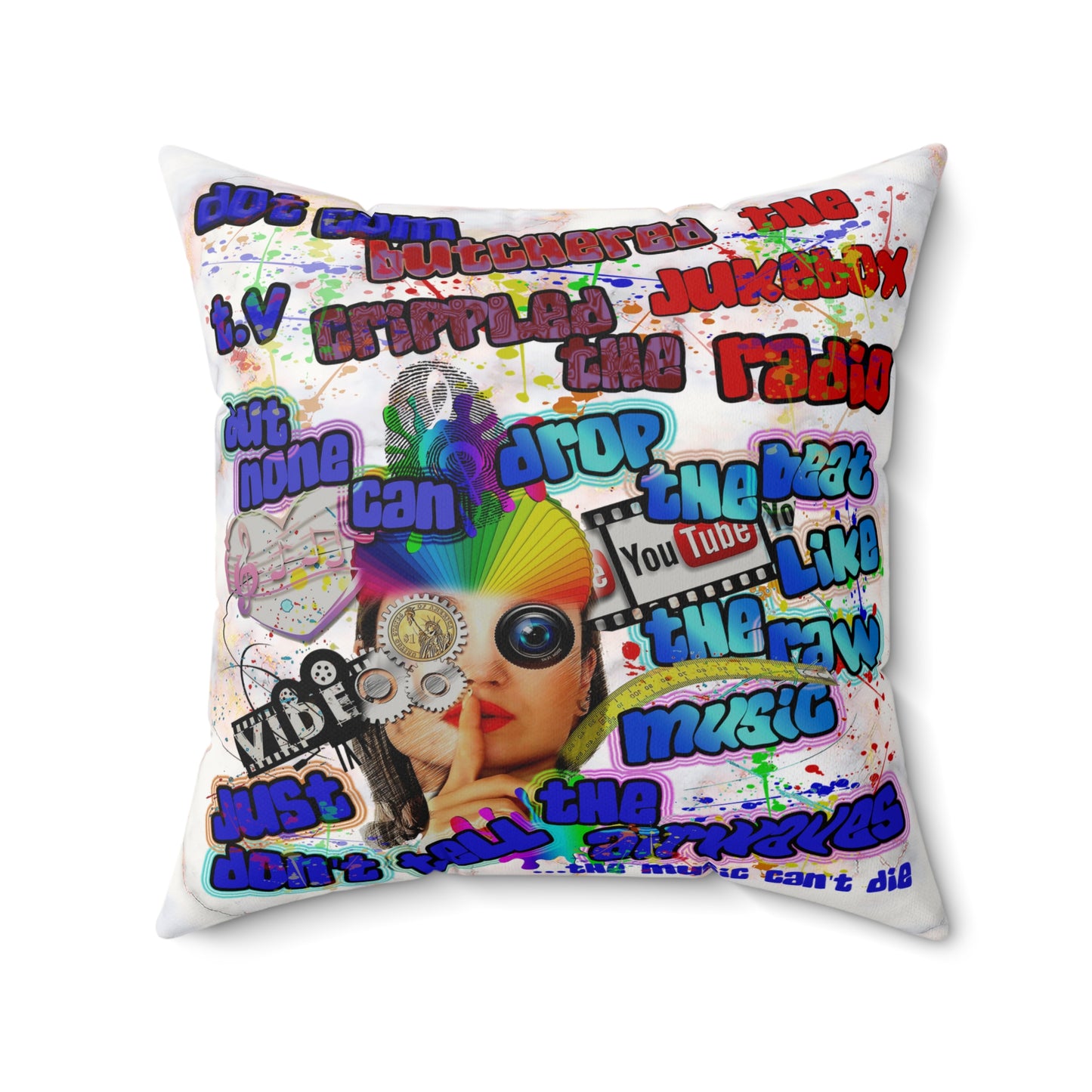 drop the beat - Faux Suede Square Pillow - (white marble)
