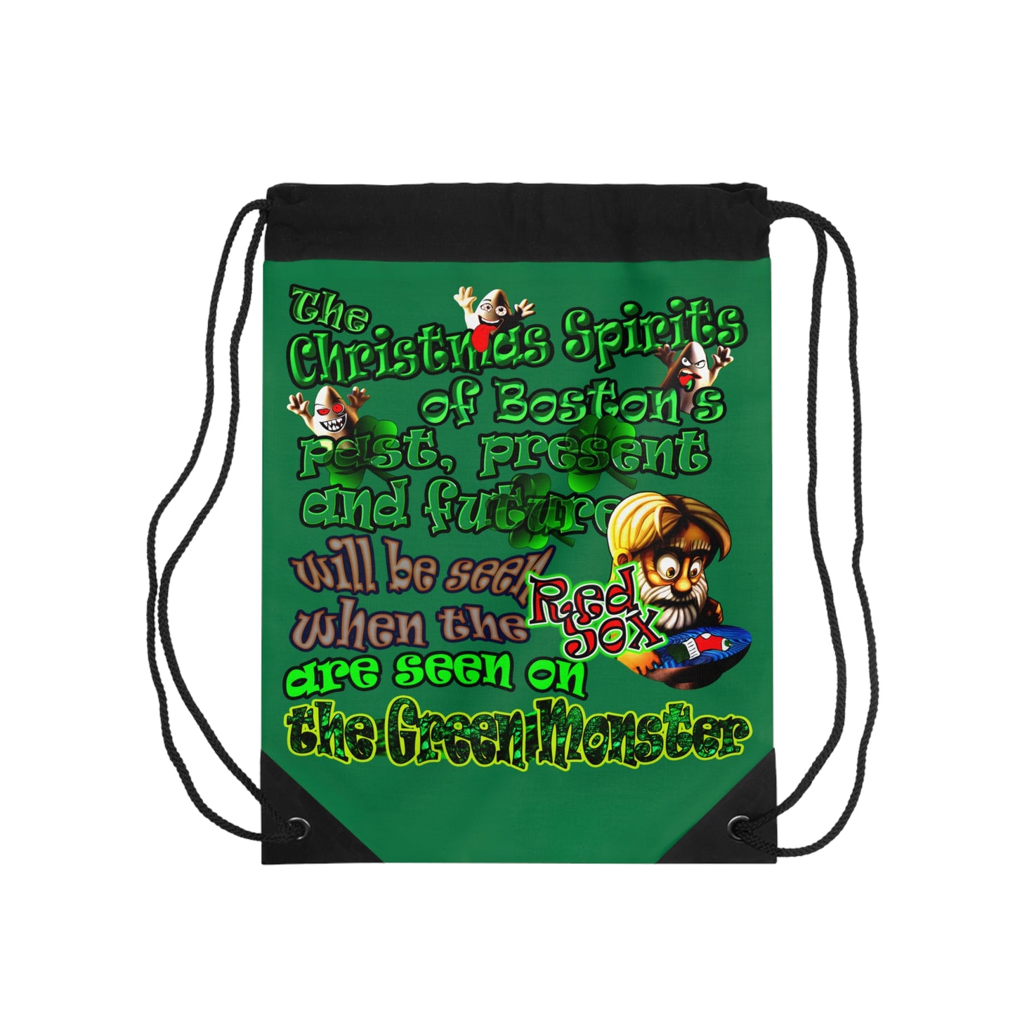 christmas spirits of boston - Drawstring Bag (dark green)