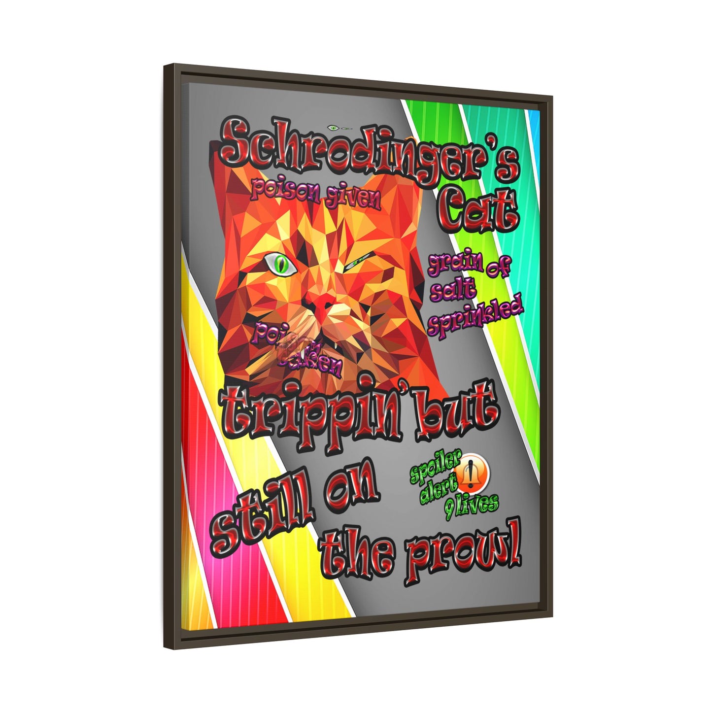 schrodinger's cat - framed canvas art (rainbow split)