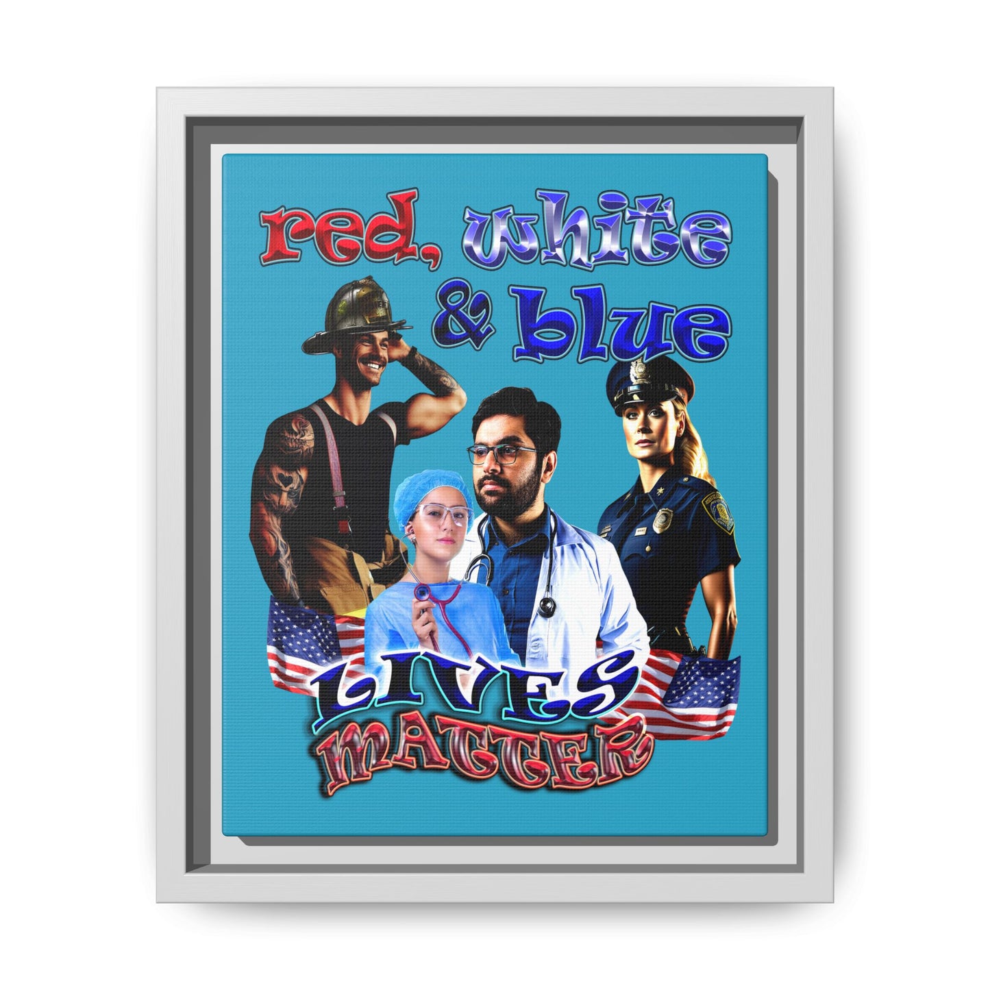 rw&b lives matter - framed canvas art (turquoise)