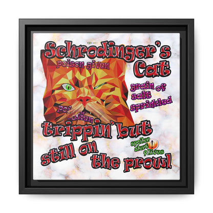 schrodinger's cat - framed canvas art (white marble)