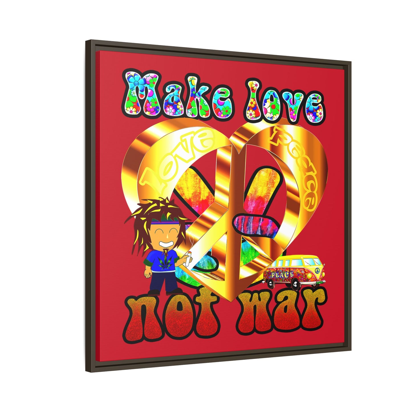 love peace - framed canvas art (dark red)