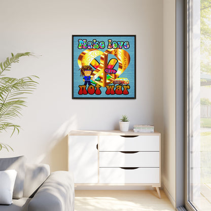 love peace - framed canvas art (faded blue)