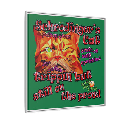 schrodinger's cat - framed canvas art (dark green)