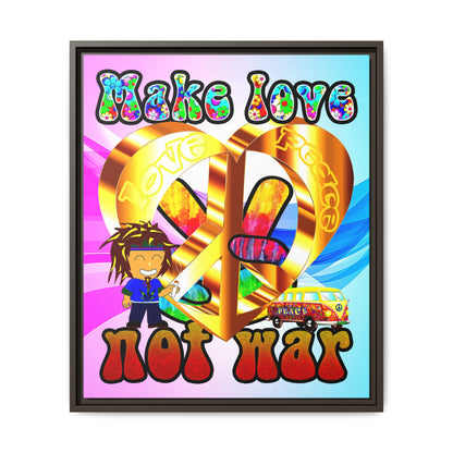 love peace - framed canvas art (light blue-pink wave)