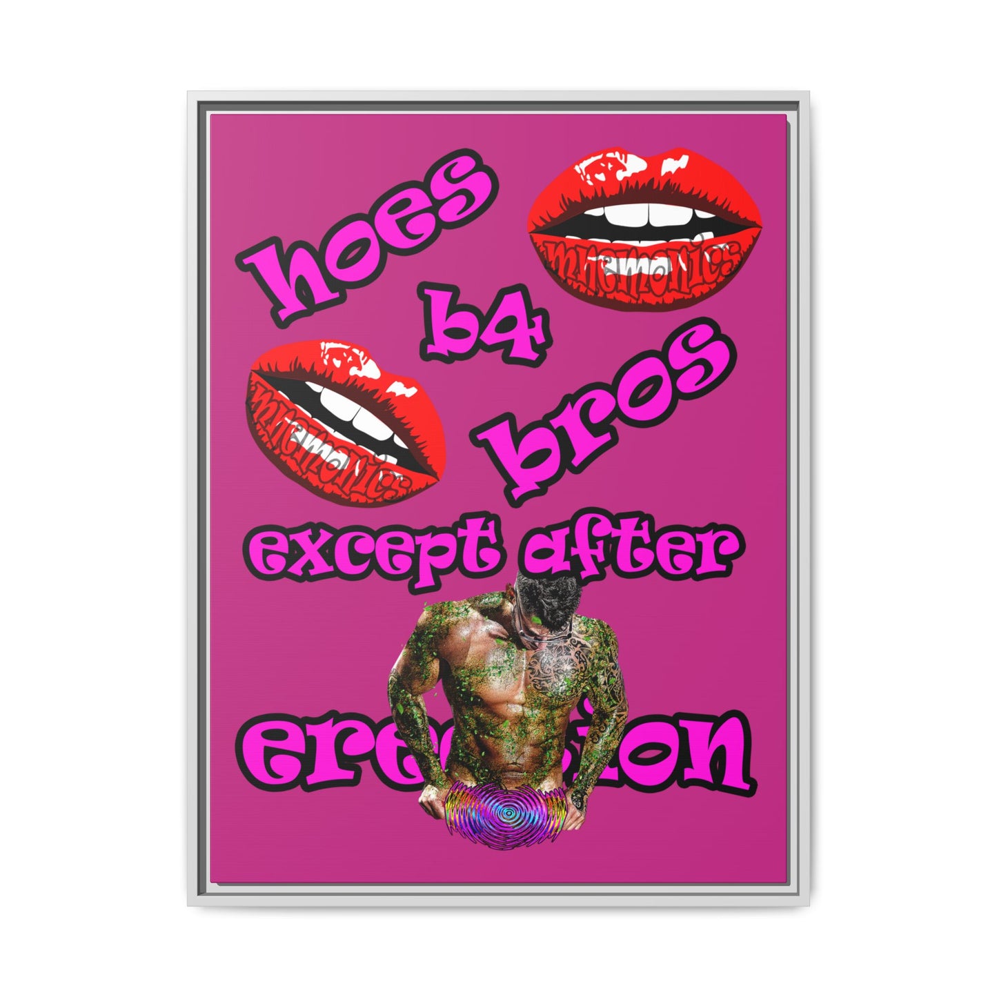 hoes b4 bros - framed canvas art (pink)