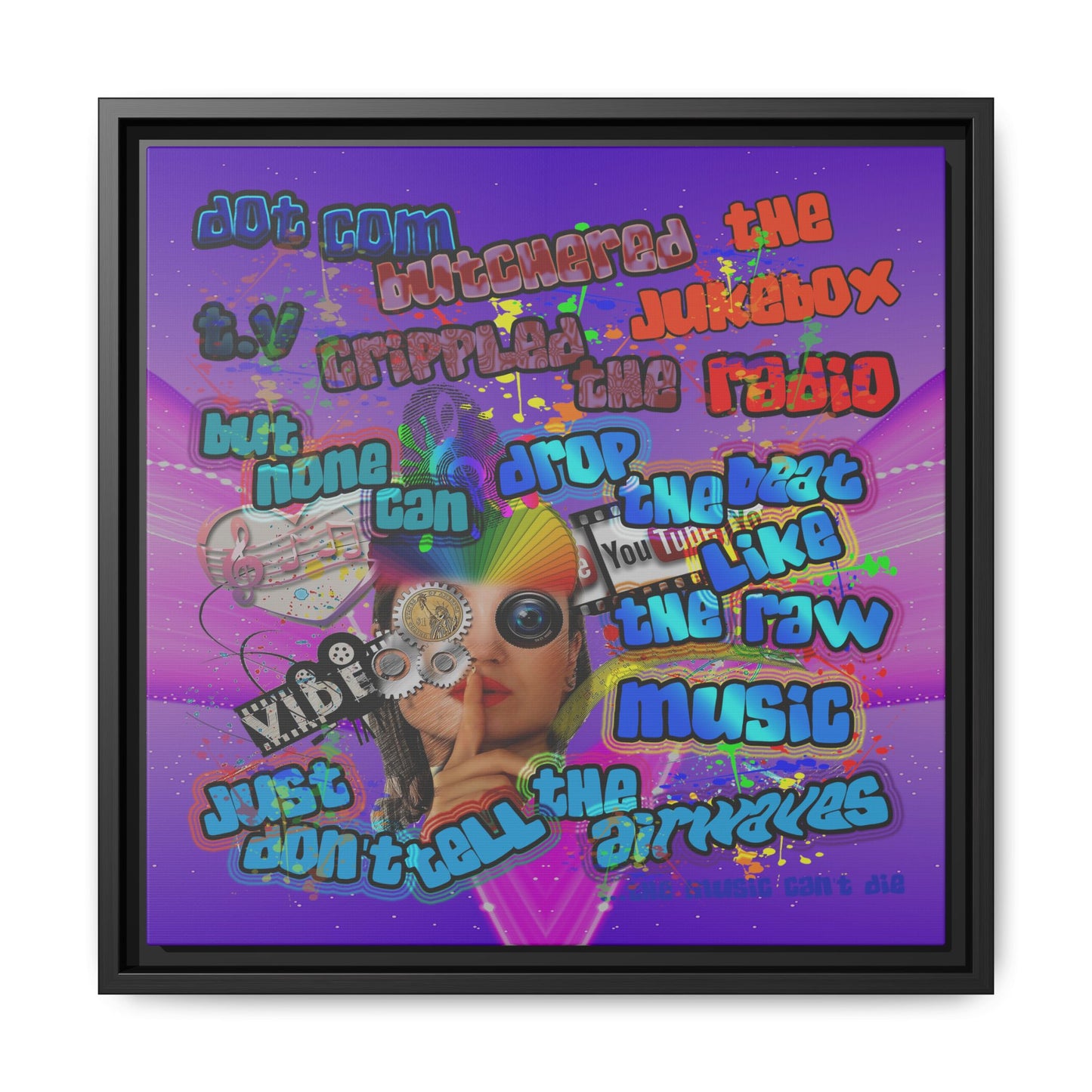 drop the beat - framed canvas art (purple-pink wave)