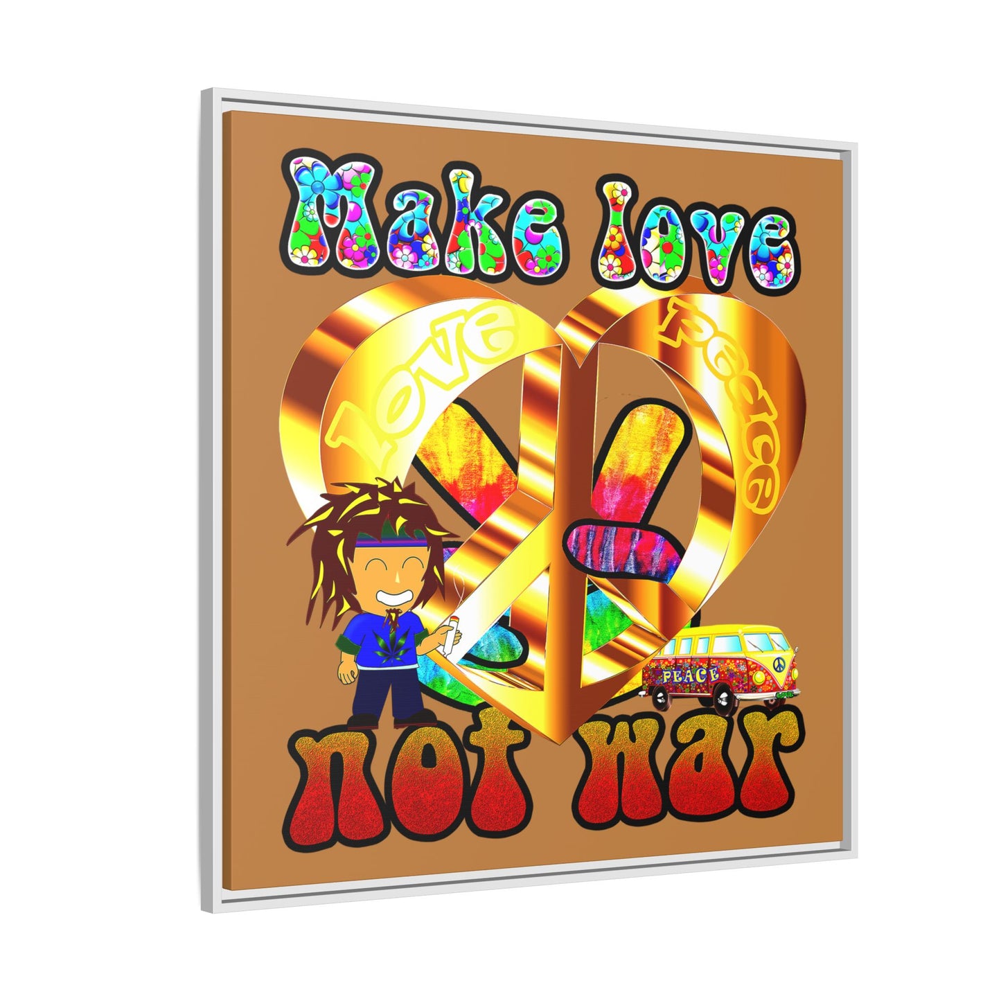 love peace - framed canvas art (light brown)