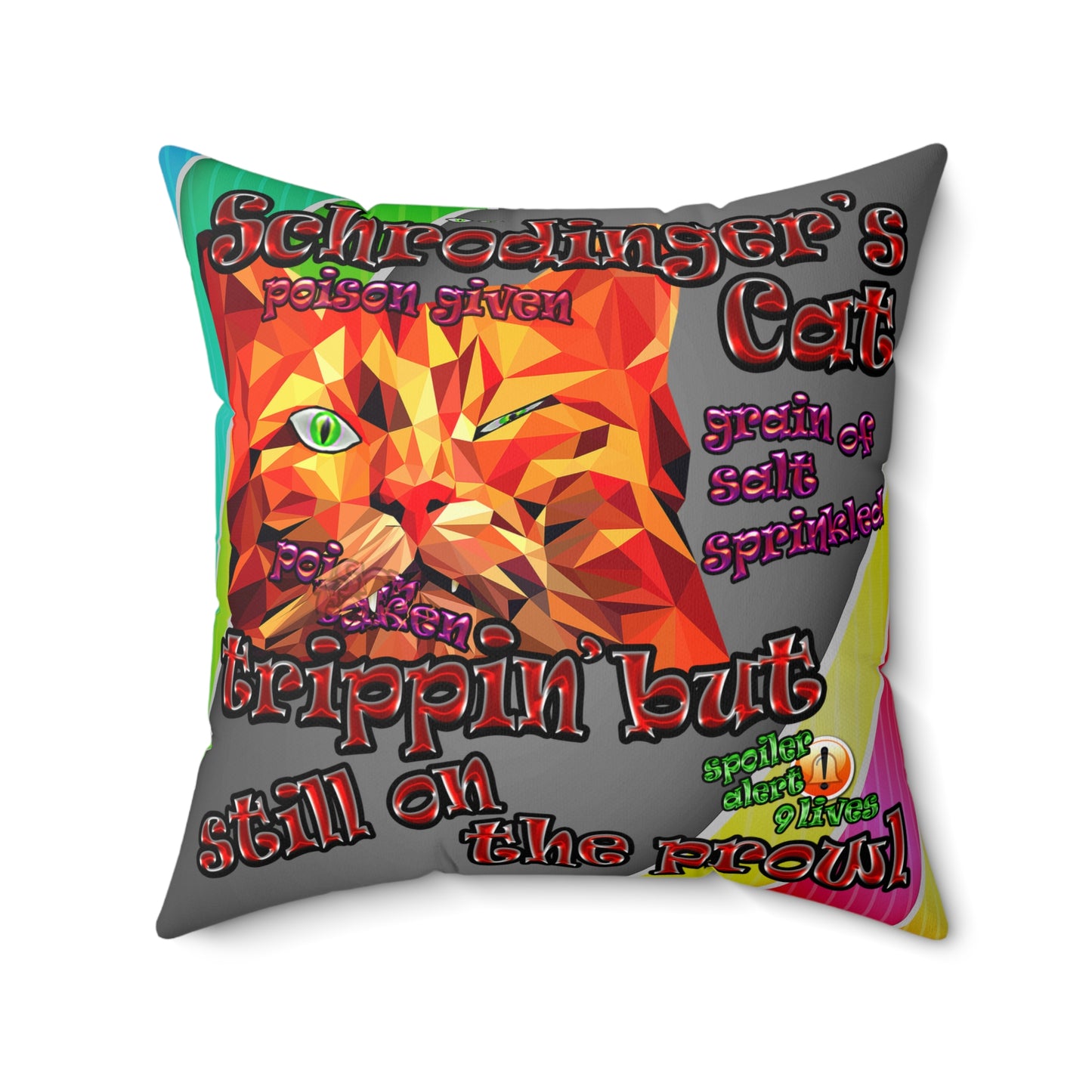 schrodinger's cat - Spun Polyester Square Pillow - (rainbow split)