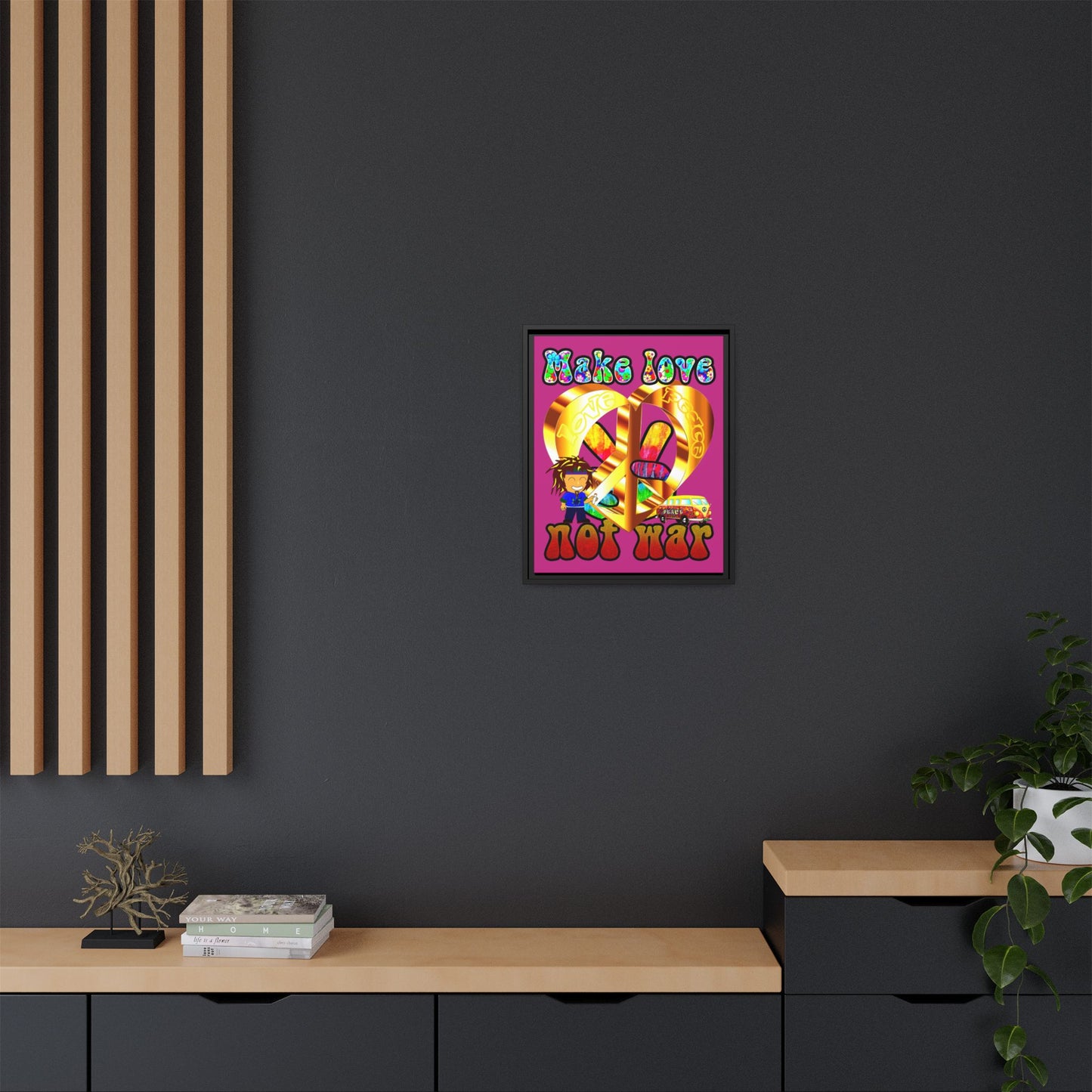 love peace - framed canvas art (pink)