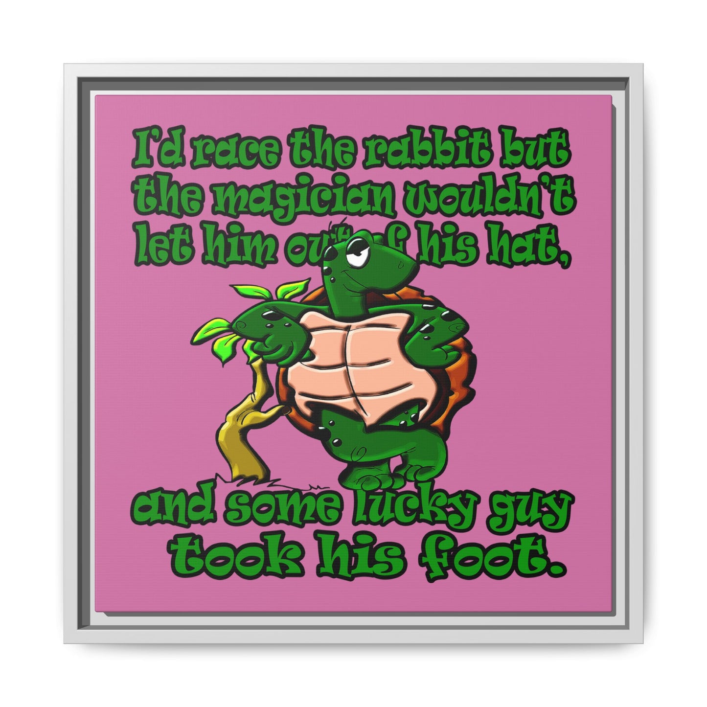 turtle race - framed canvas art (light pink)