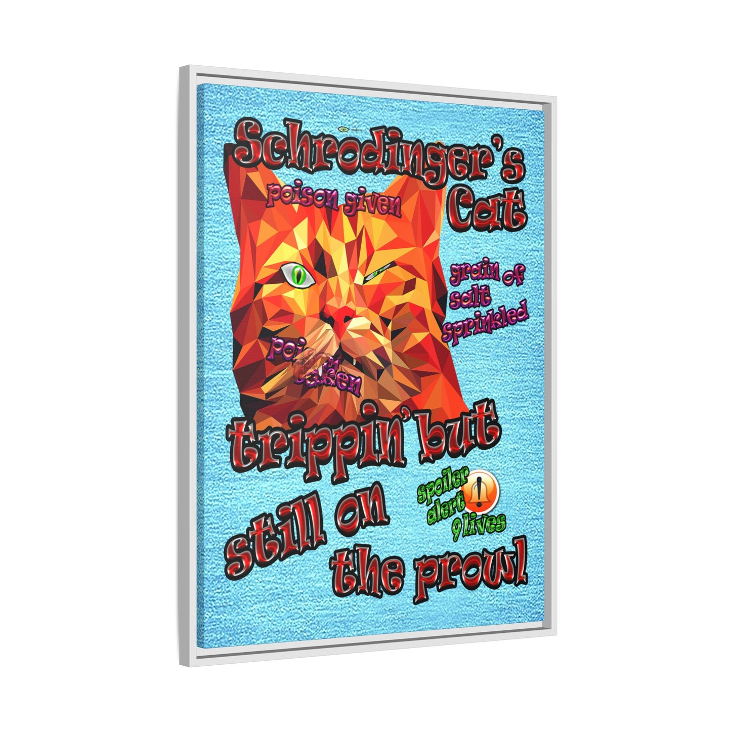 schrodinger's cat - framed canvas art (faded blue)