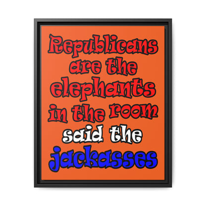 donkeys and elephants - framed canvas art (orange)