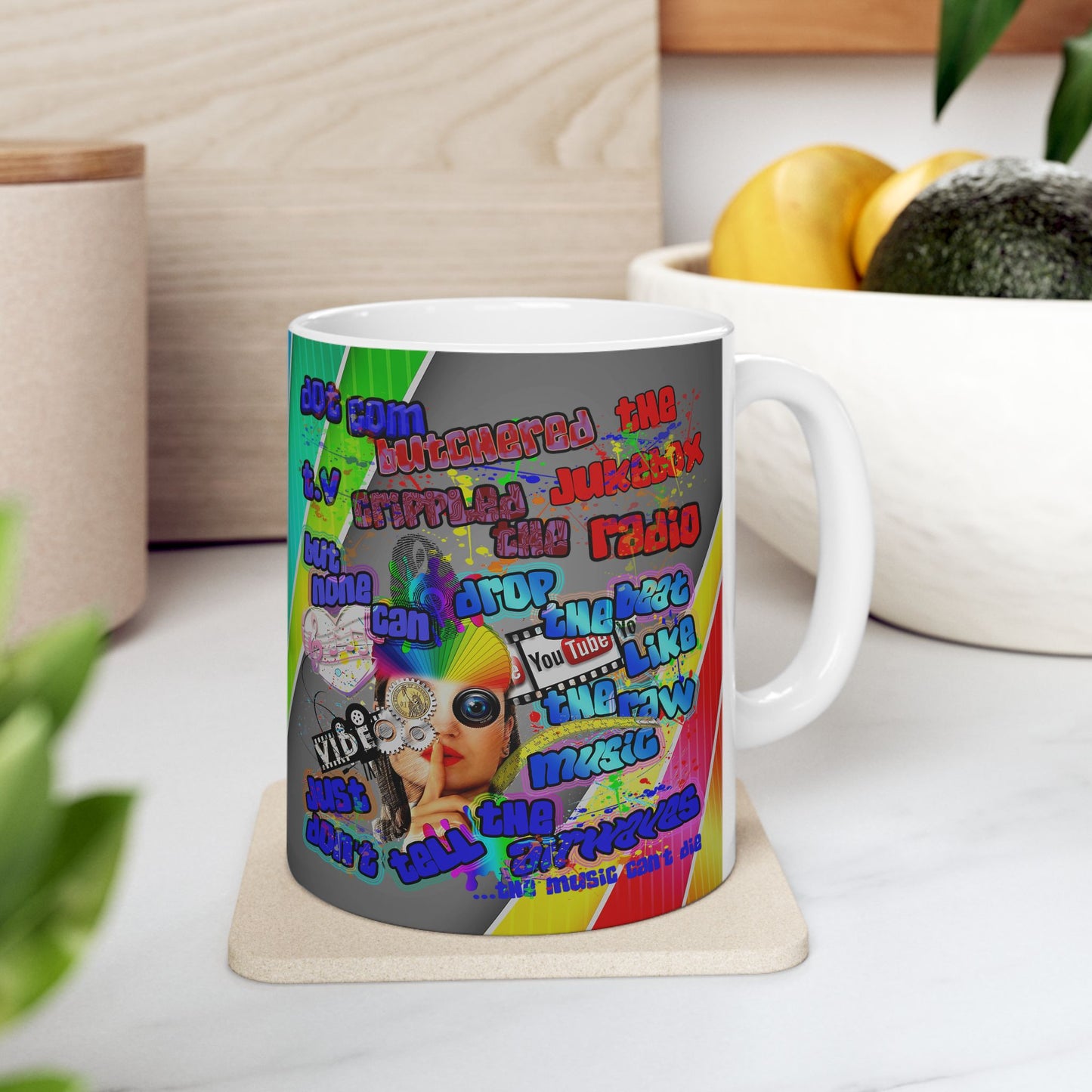 drop the beat - White Mug (rainbow split)