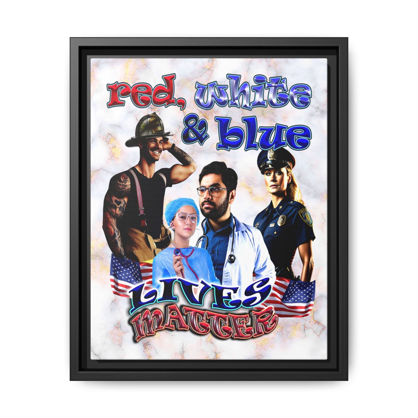 rw&b lives matter - framed canvas art (white marble)